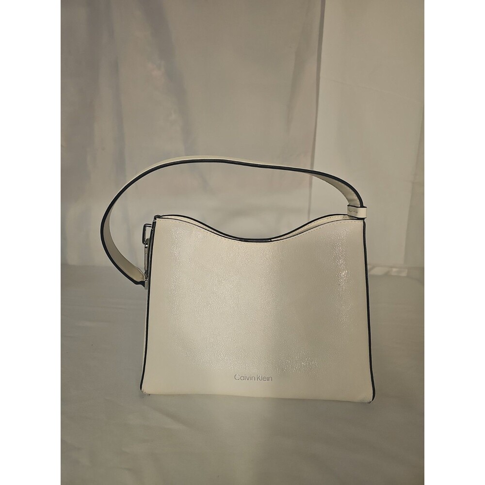 Calvin Klein White Shoulder Bag with Curved top and Black Edging